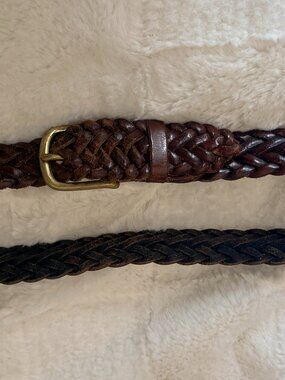 VINTAGE Hand-Crafted Braided Cognac Leather Belt Y2K w Distressed Patina, 32"